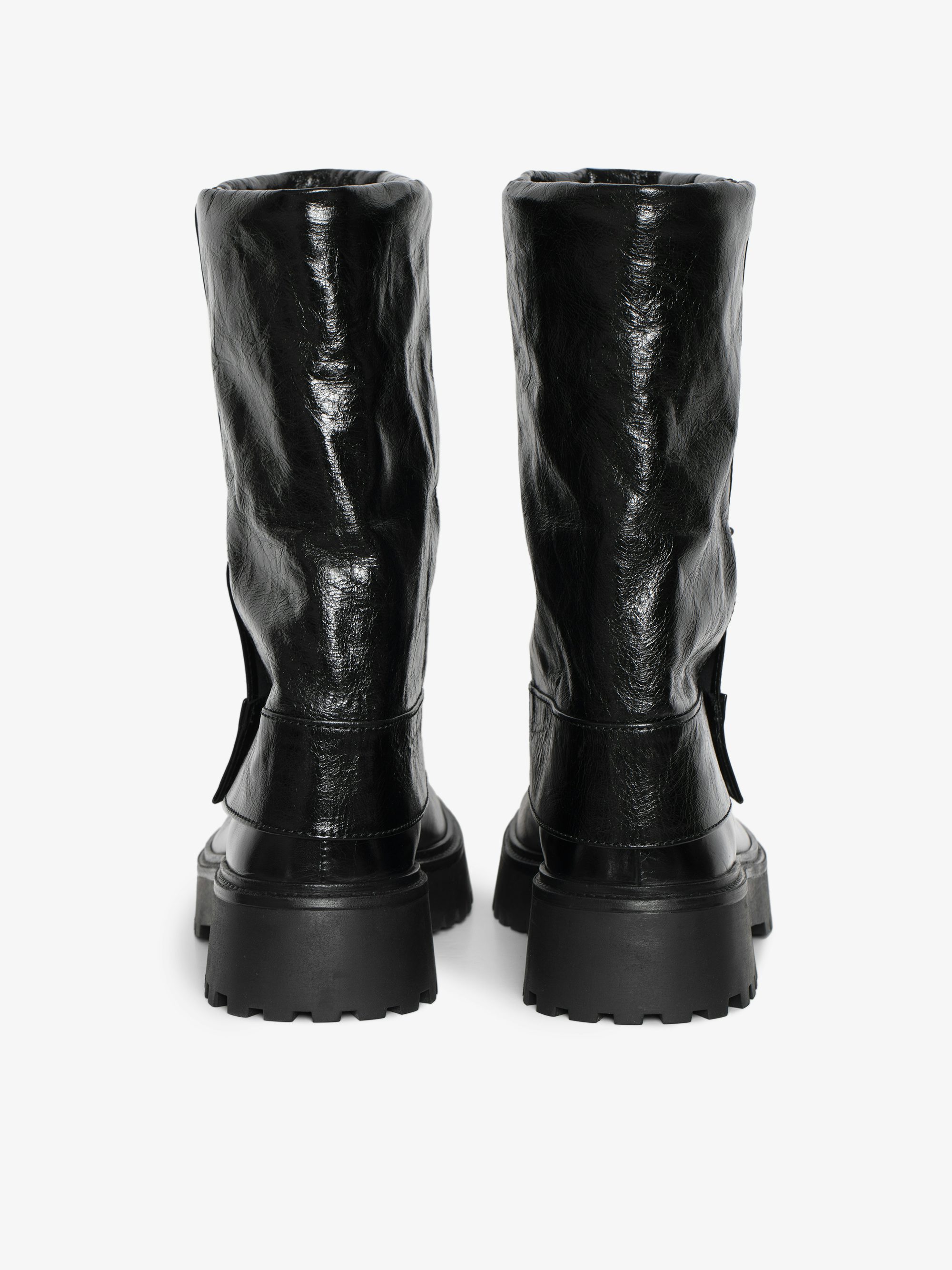 Angie Vintage Black Leather Boots - Trouser effect leather boots with vintage-inspired finish.